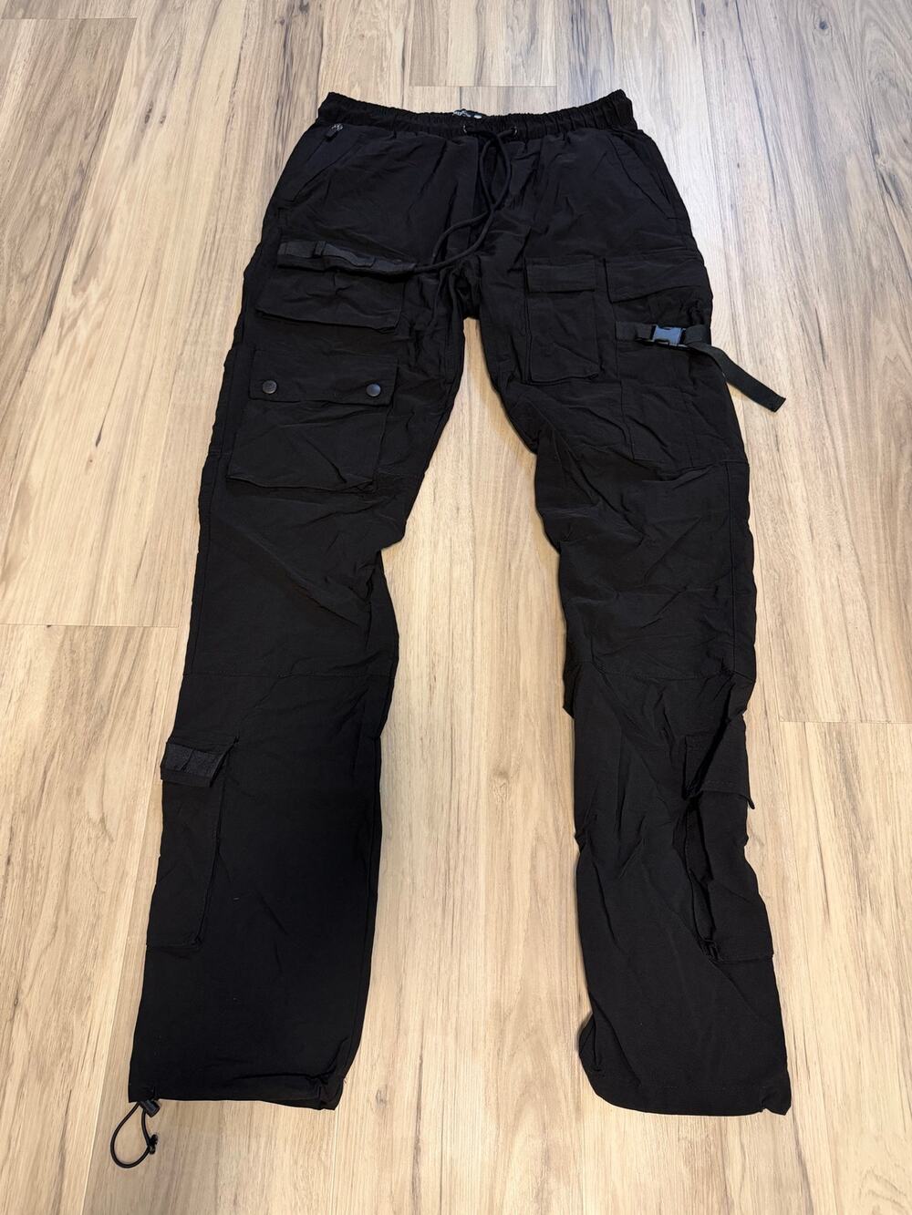 American Stitch Tactical Cargo Pants Sz Lg Black Nylon Pockets Stretch Joggers